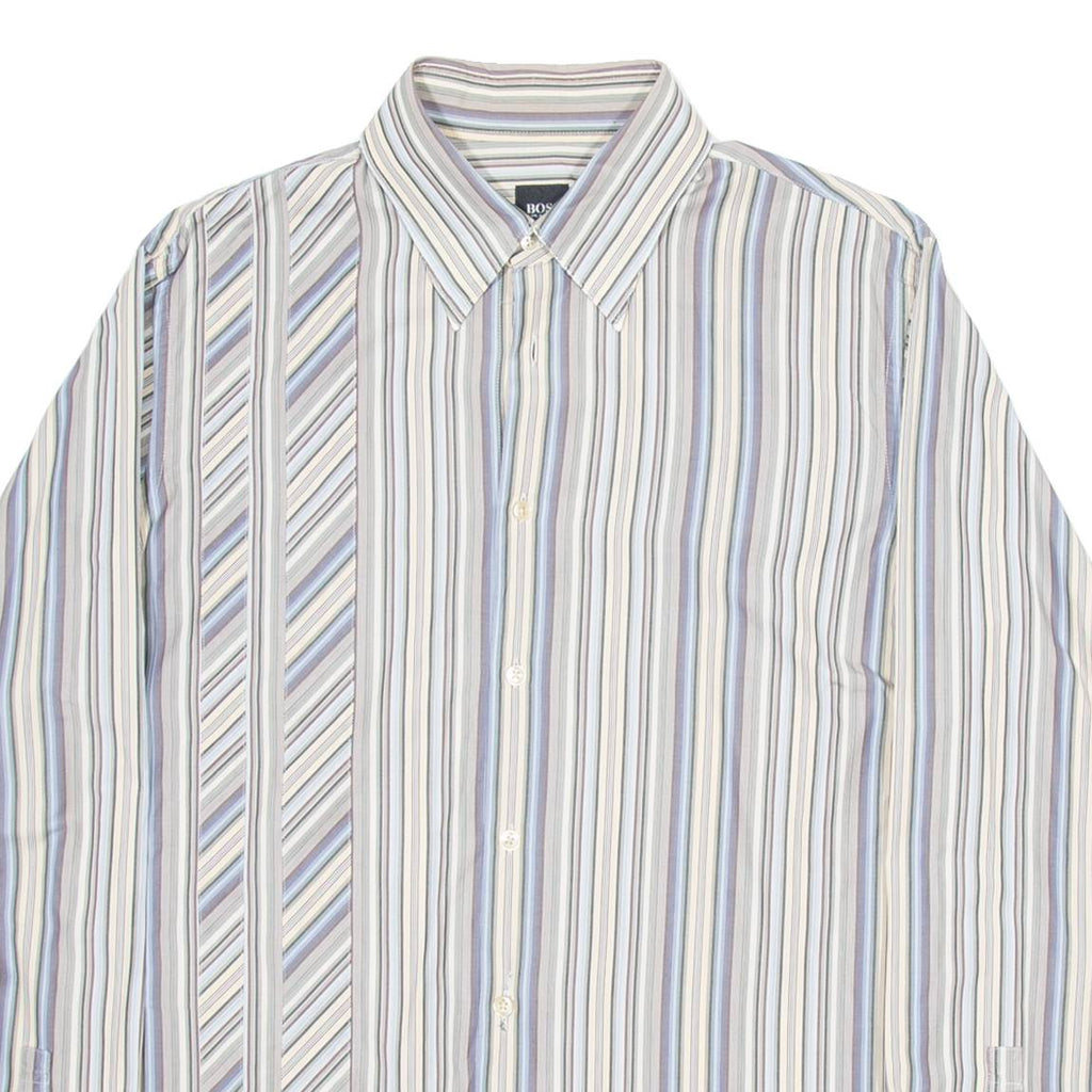 BOSS Mens Shirt Beige Striped Long Sleeve L