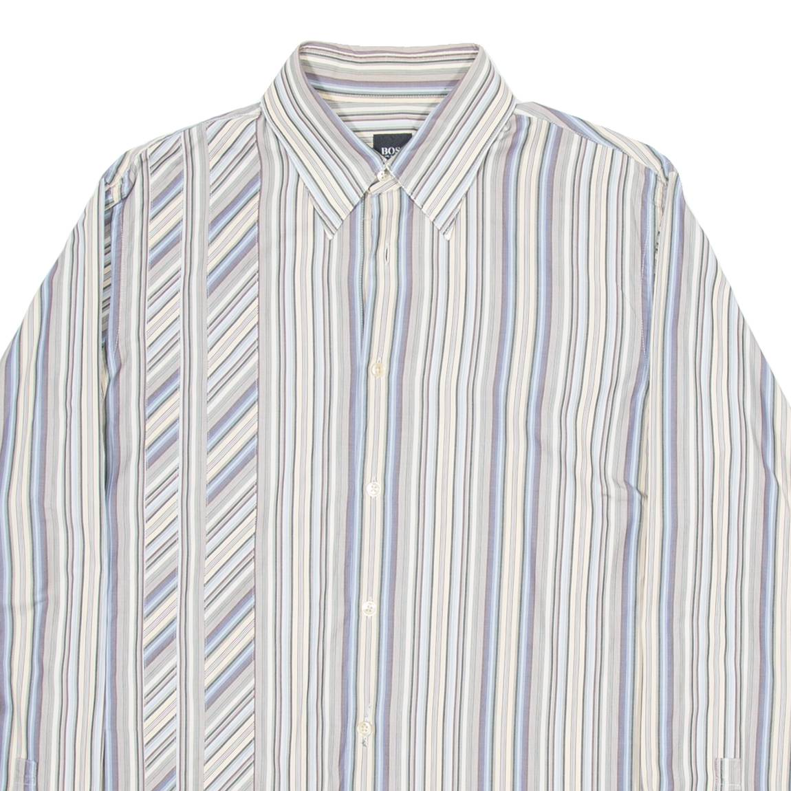 BOSS Mens Shirt Beige Striped Long Sleeve L