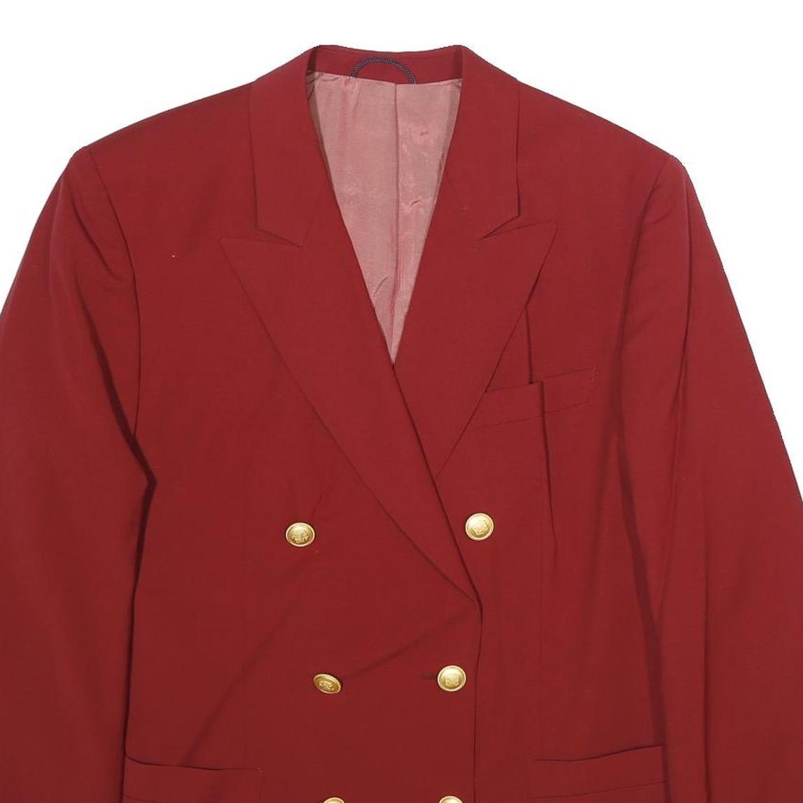 HENDRIKSEN Womens Red Wool Blend Double Breasted Jacket L Wool Classic Fit