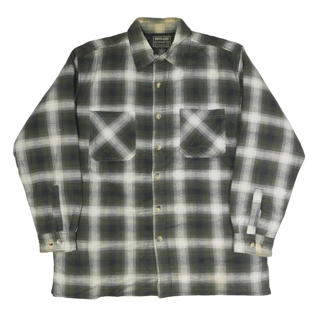 HIGHLAND Mens Green & White Check Shirt L Cotton Blend Long Sleeve Casual