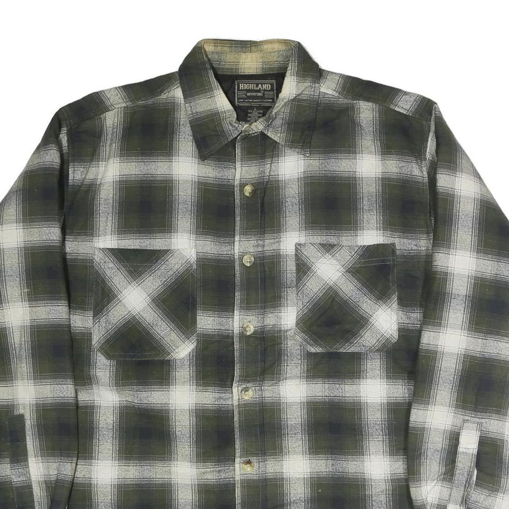 HIGHLAND Mens Green & White Check Shirt L Cotton Blend Long Sleeve Casual
