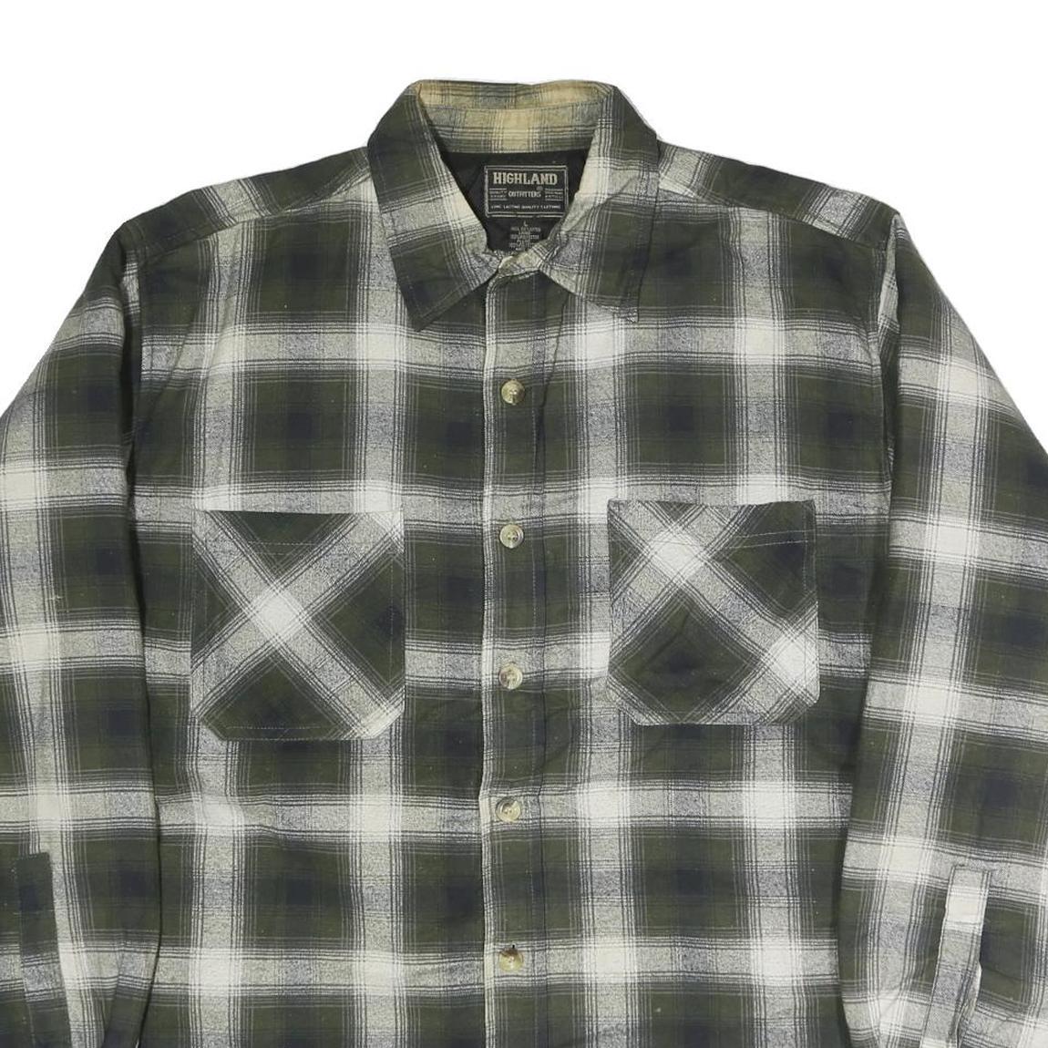 HIGHLAND Mens Green & White Check Shirt L Cotton Blend Long Sleeve Casual