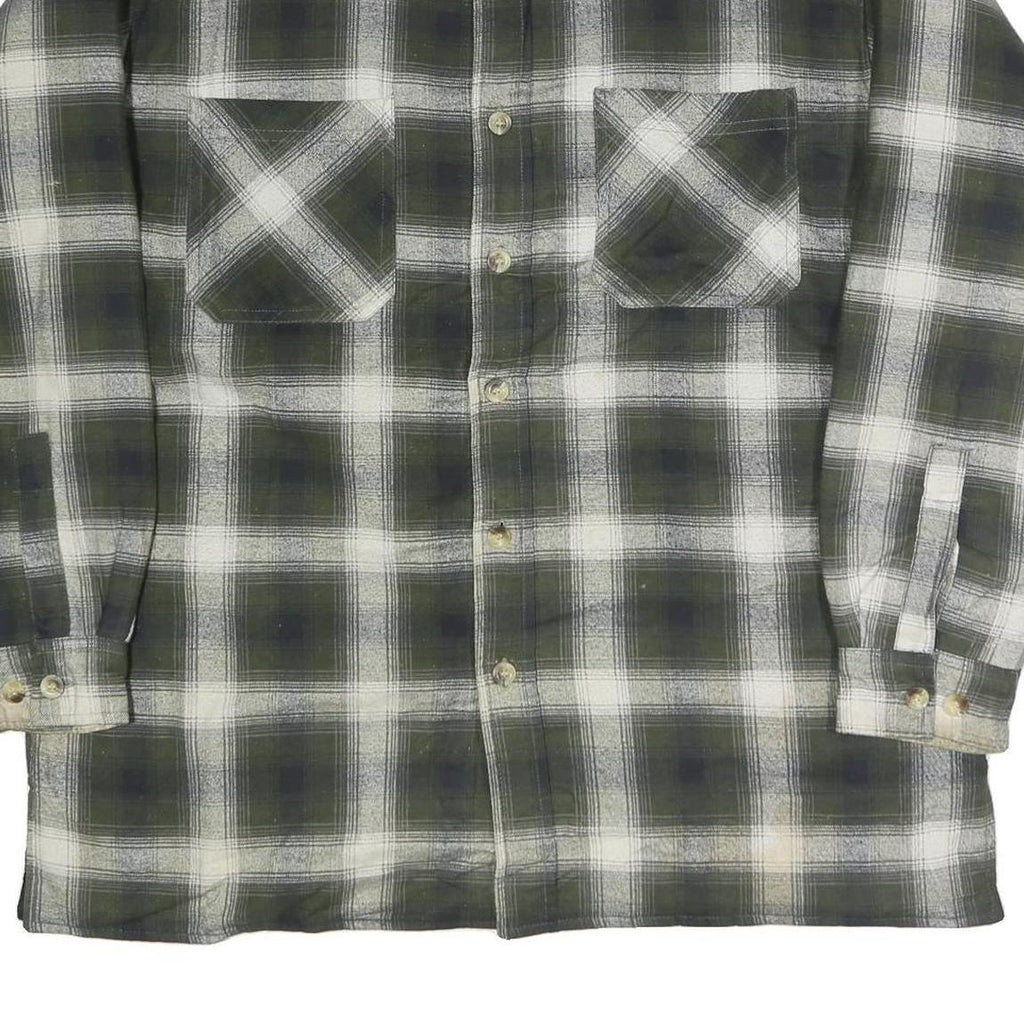 HIGHLAND Mens Green & White Check Shirt L Cotton Blend Long Sleeve Casual