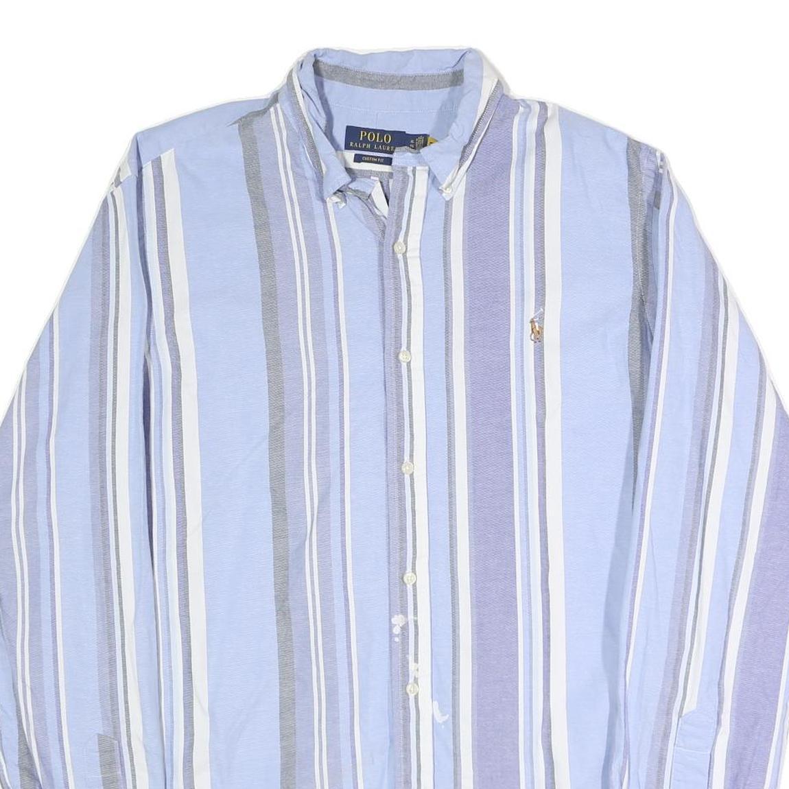 POLO RALPH LAUREN Mens Blue & Grey Striped Shirt XL Classic Button-Down Cotton