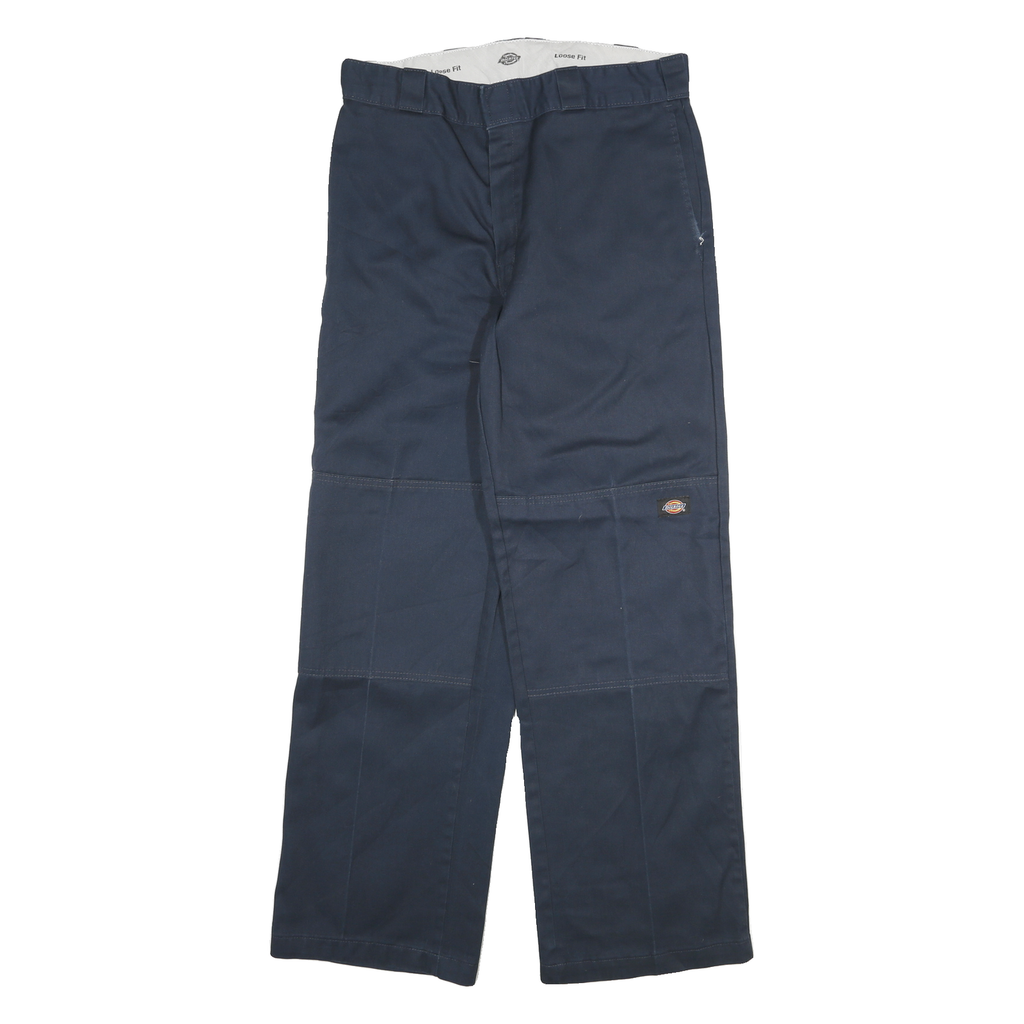 DICKIES Mens Cotton Blend Navy Loose Fit Straight Trousers W33 L32 Workwear