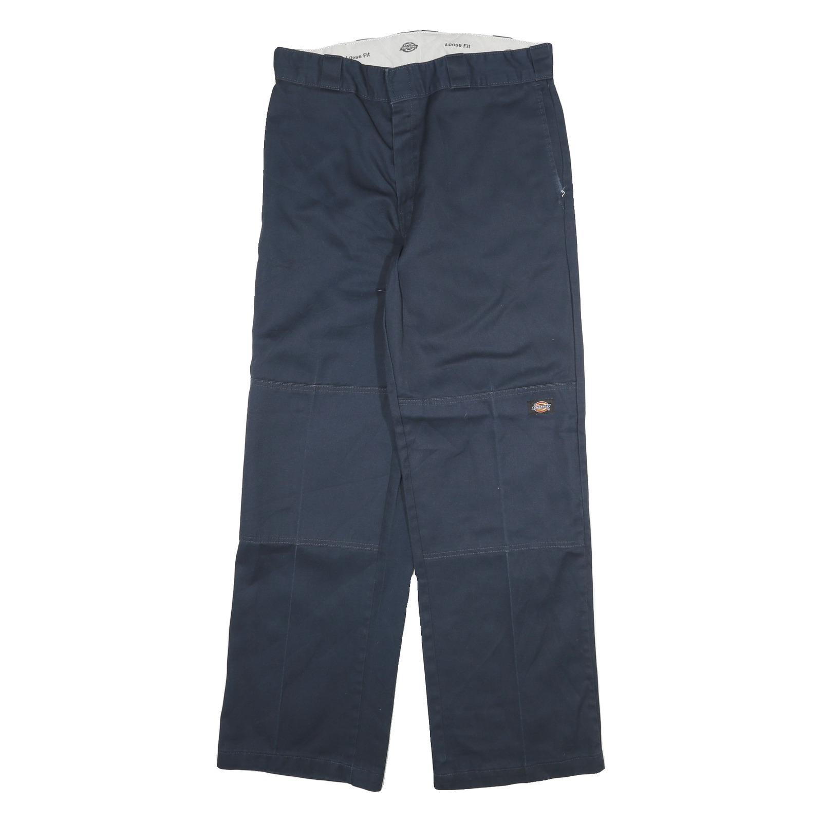 DICKIES Mens Cotton Blend Navy Loose Fit Straight Trousers W33 L32 Workwear