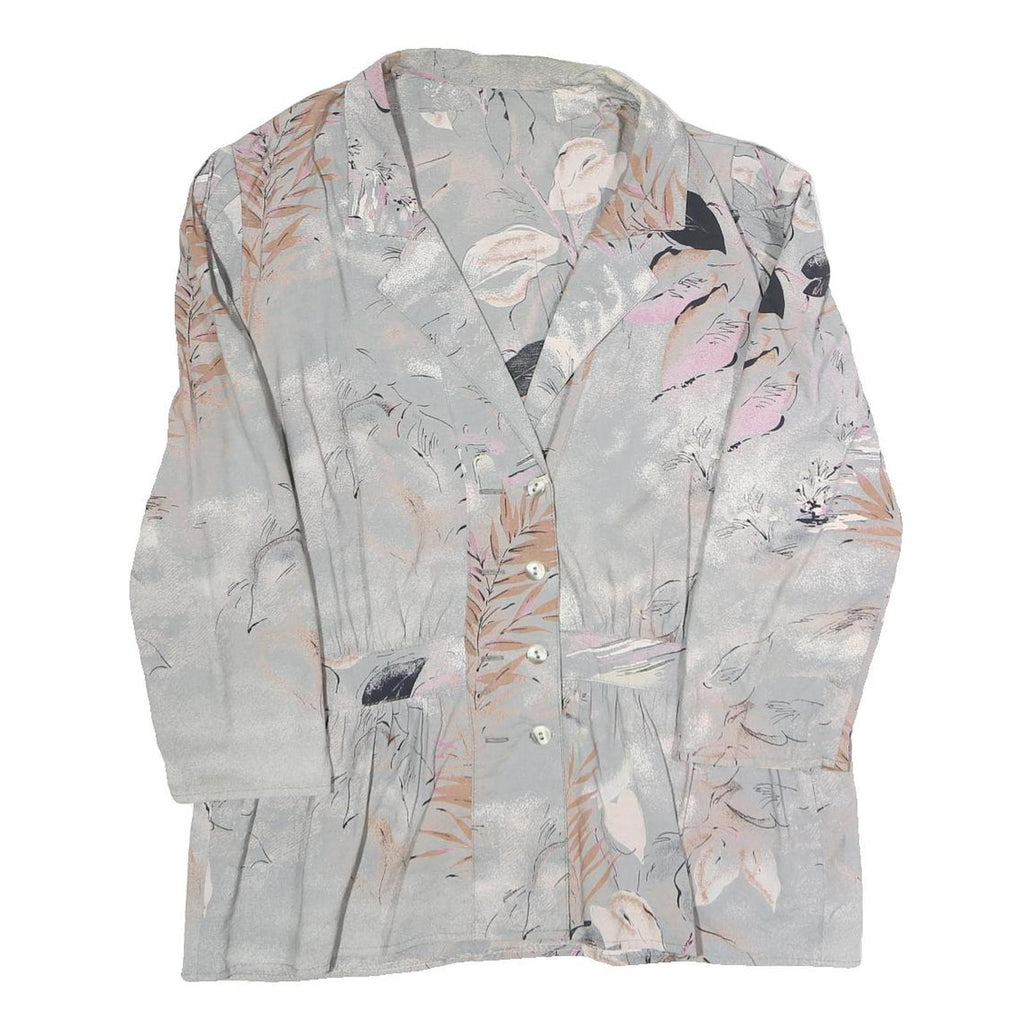 Womens Grey Printed Blouse Long Sleeve Collared XL Lightweight Elegant