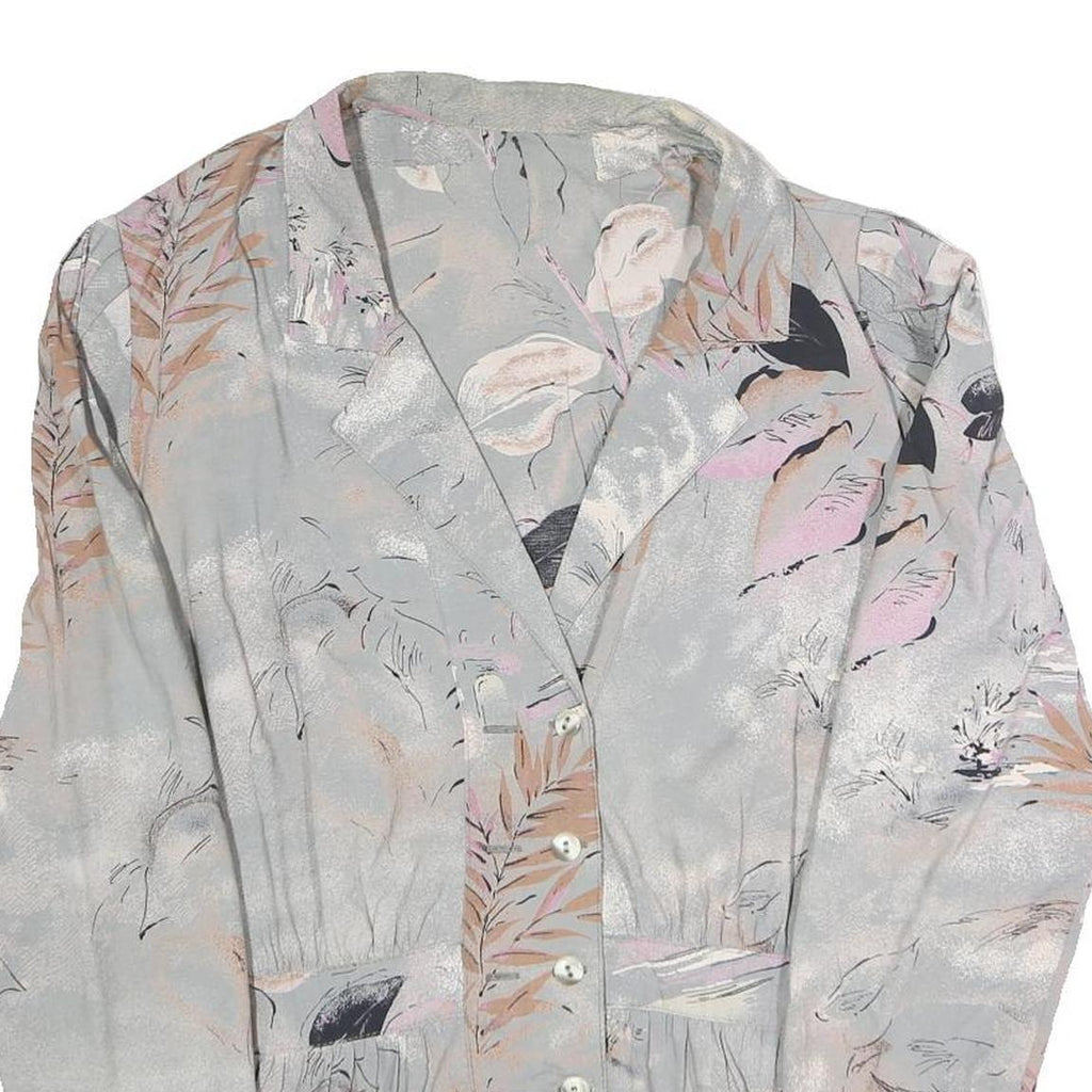 Womens Grey Printed Blouse Long Sleeve Collared XL Lightweight Elegant