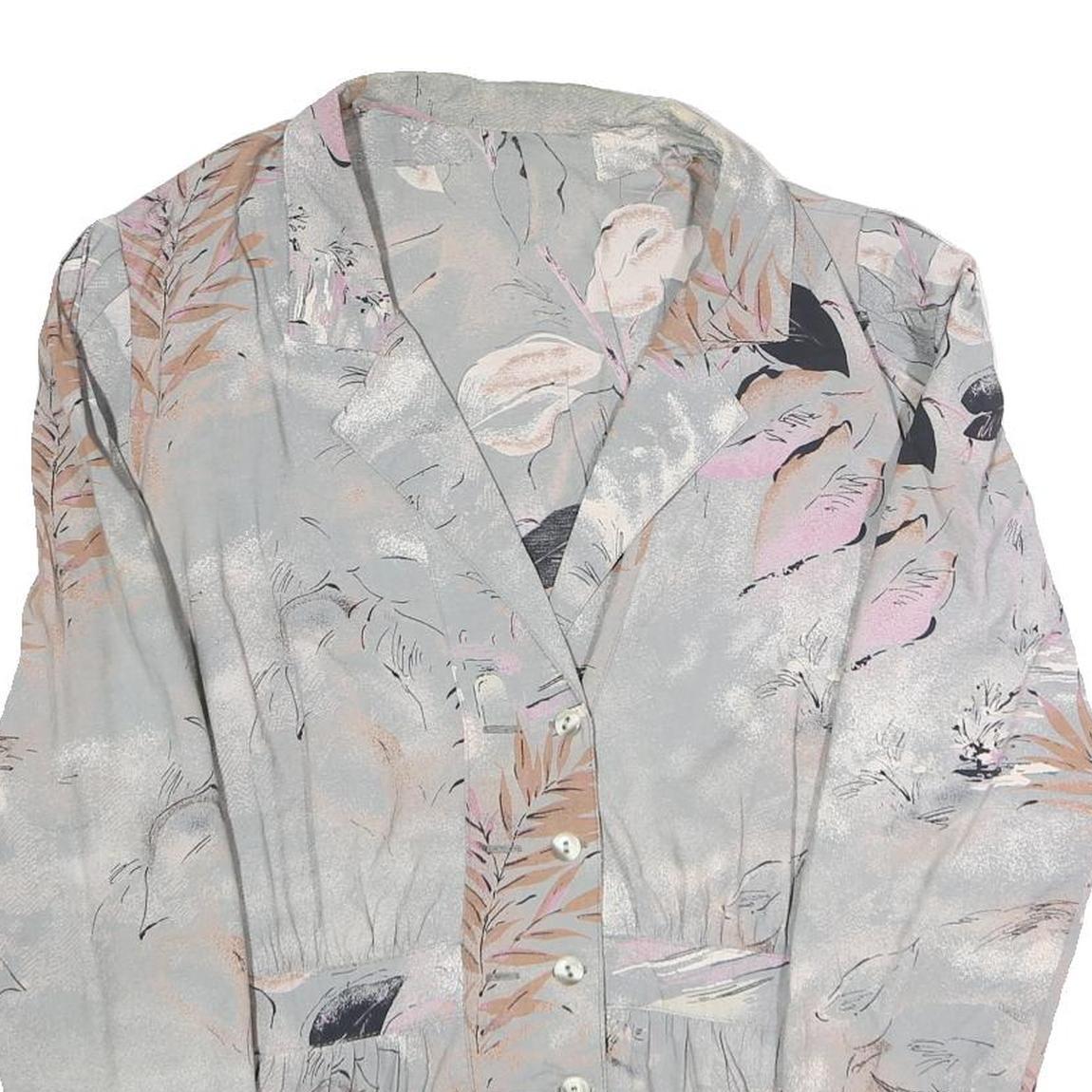 Womens Grey Printed Blouse Long Sleeve Collared XL Lightweight Elegant