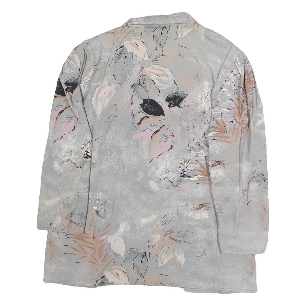 Womens Grey Printed Blouse Long Sleeve Collared XL Lightweight Elegant