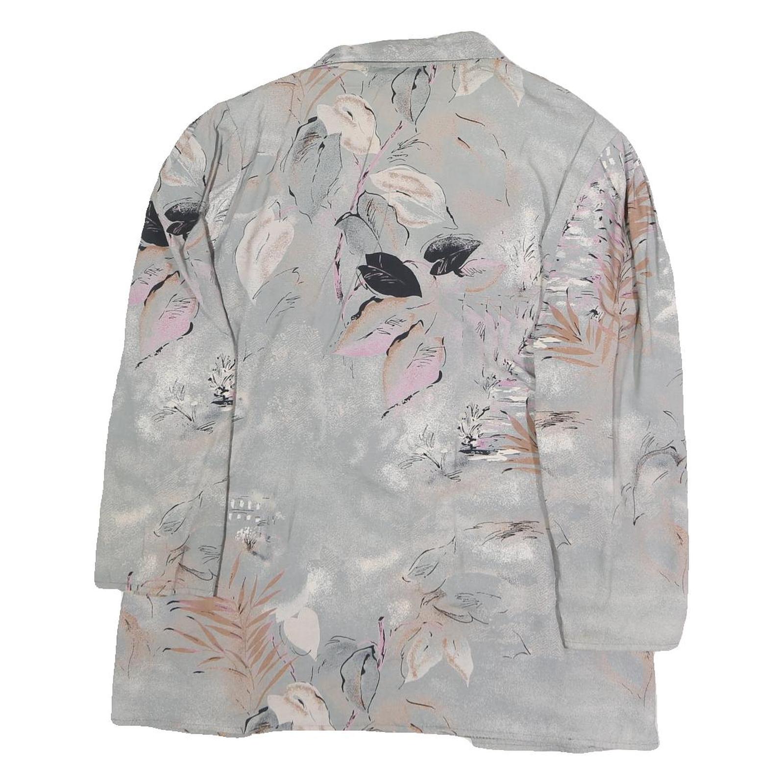 Womens Grey Printed Blouse Long Sleeve Collared XL Lightweight Elegant