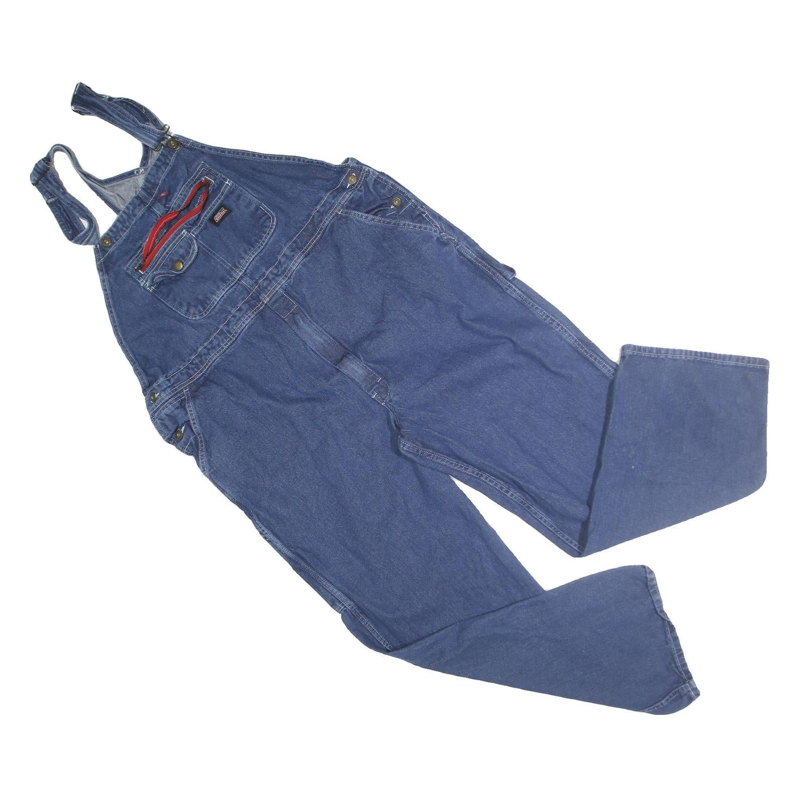 DICKIES Mens Blue Denim Dungarees Relaxed Cotton Blend L W44 L30 Workwear