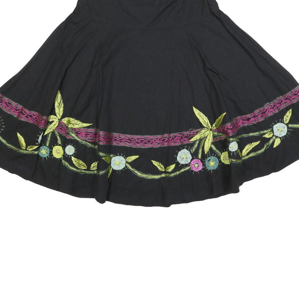 PHASE EIGHT Womens Black Floral Swing Knee Length Skirt Cotton Woven UK 14