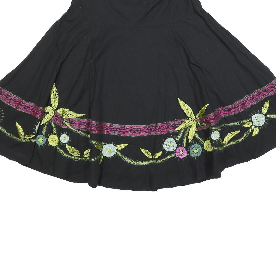 PHASE EIGHT Womens Black Floral Swing Knee Length Skirt Cotton Woven UK 14