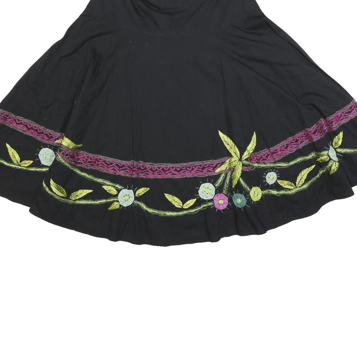 PHASE EIGHT Womens Black Floral Swing Knee Length Skirt Cotton Woven UK 14