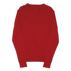 TOMMY HILFIGER Mens Red Plain Wool Jumper Crew Neck Basic Knit S Casual Warm