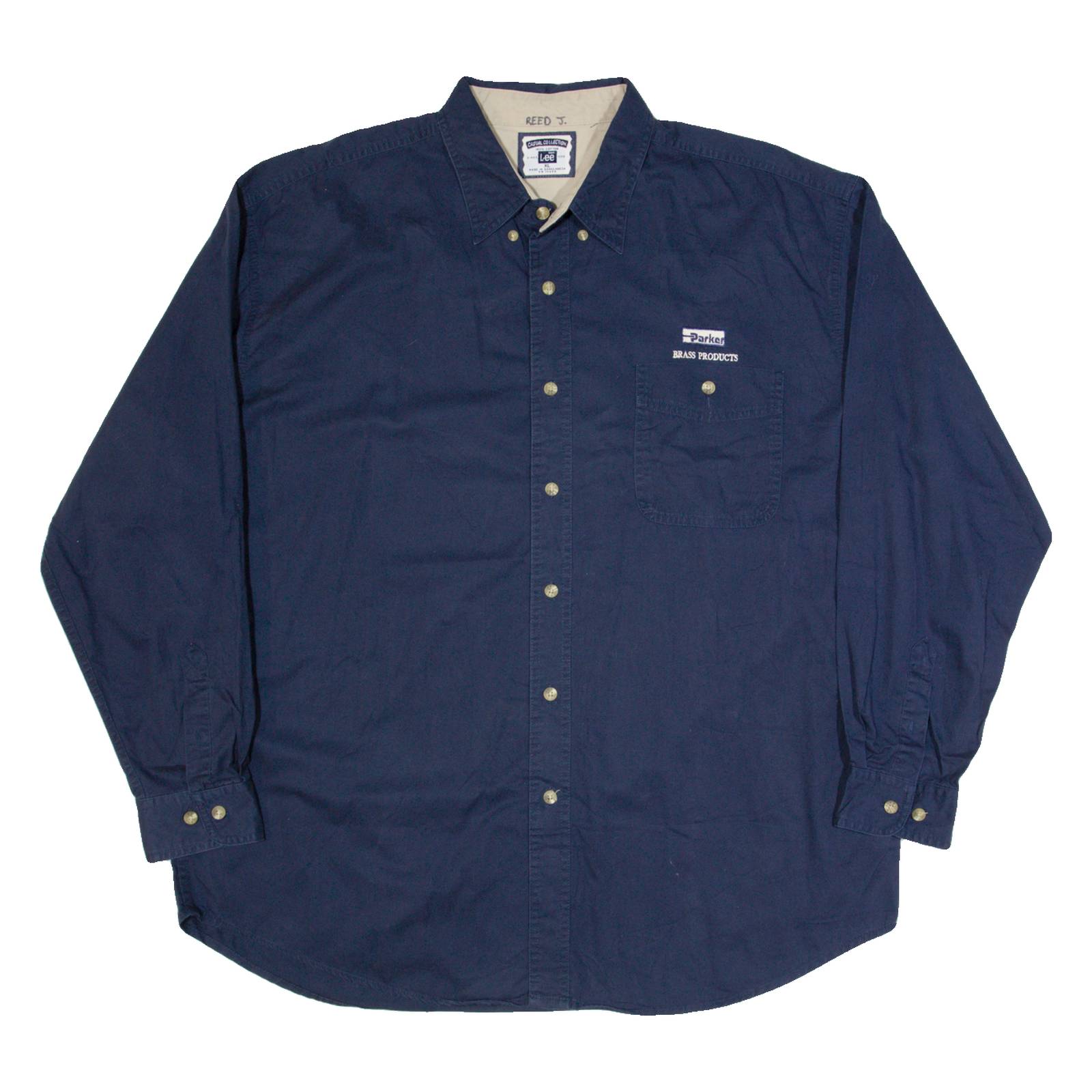 LEE Mens Worker Shirt Blue 90s Long Sleeve XL