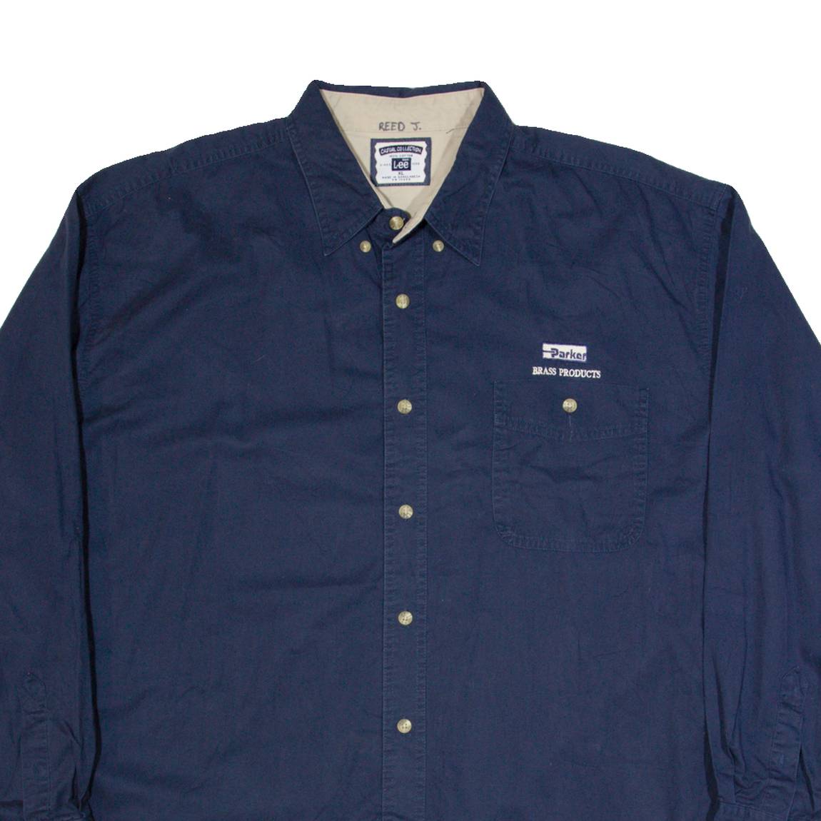 LEE Mens Worker Shirt Blue 90s Long Sleeve XL