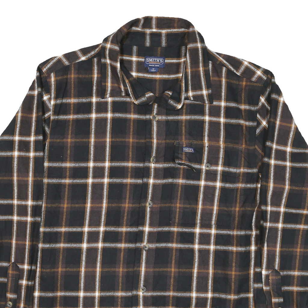 SMITHS Mens Black & Brown Check Shirt M Cotton Blend Casual Button Front
