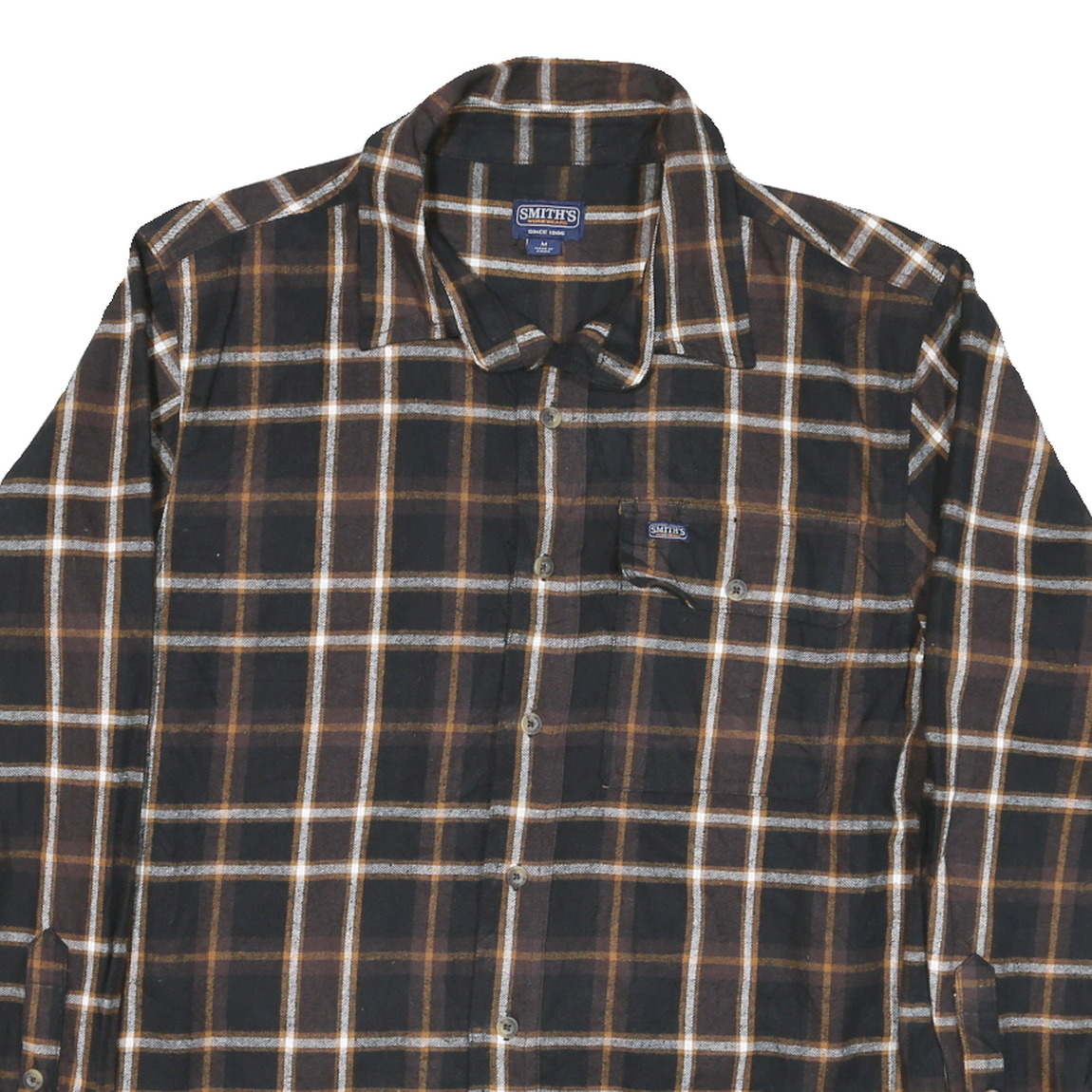 SMITHS Mens Black & Brown Check Shirt M Cotton Blend Casual Button Front