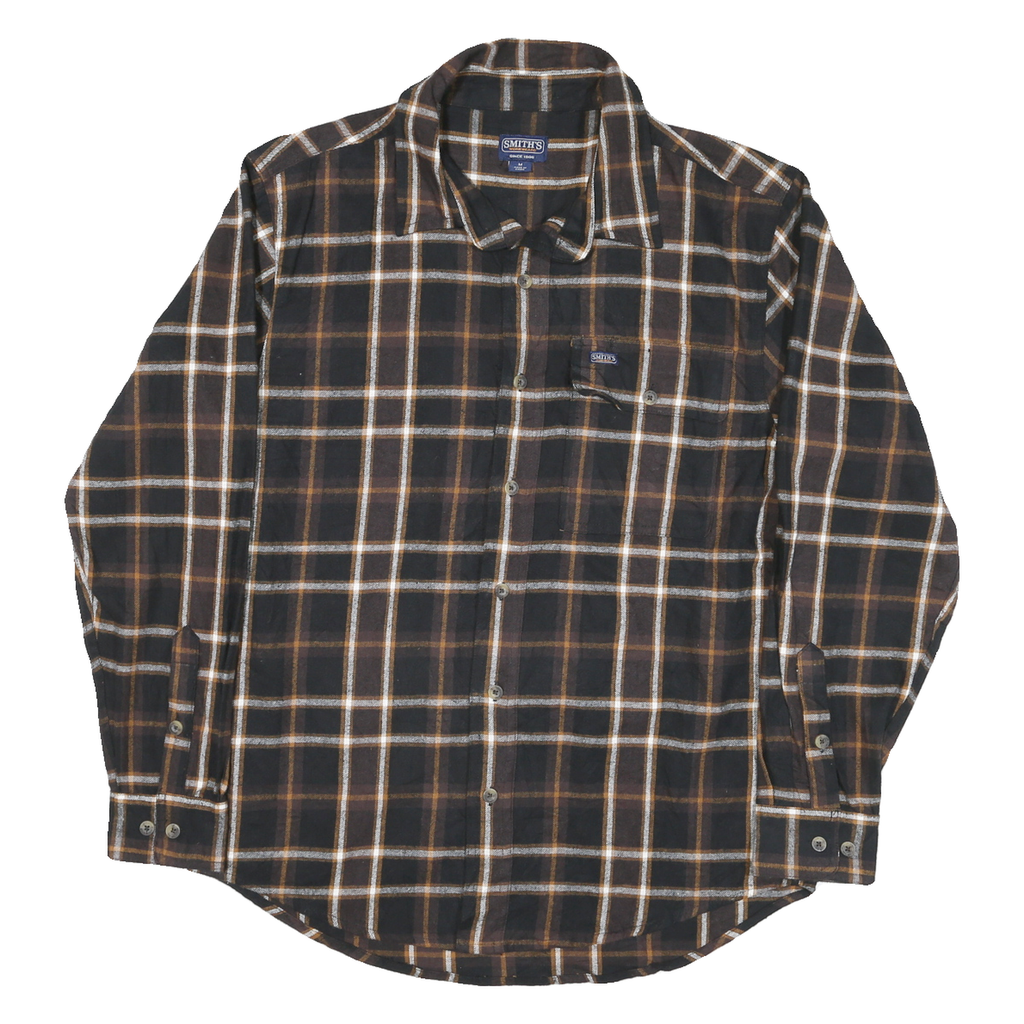 SMITHS Mens Black & Brown Check Shirt M Cotton Blend Casual Button Front