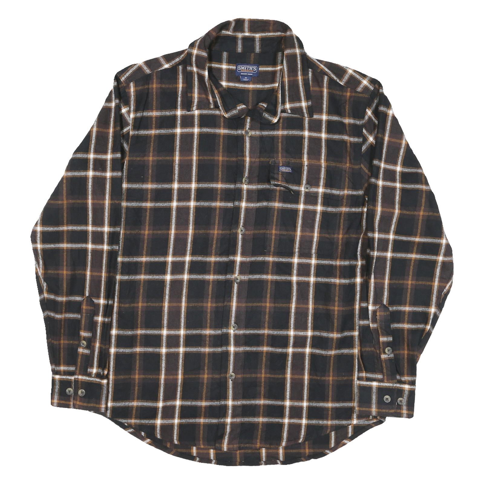 SMITHS Mens Black & Brown Check Shirt M Cotton Blend Casual Button Front