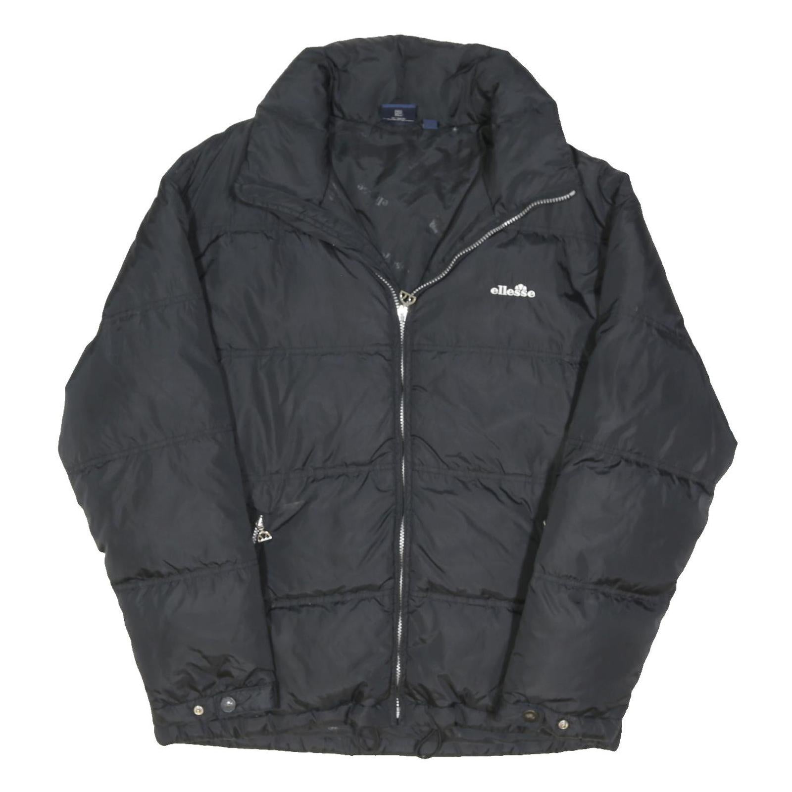 ELLESSE Mens Black Sportswear Jacket S Polyester Blend Plain Zip Warm Padded