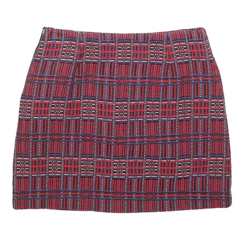 CLAUDIE PIERLOT Womens Red Mini Cotton Blend Skirt S Plaid Pattern Zip Closure
