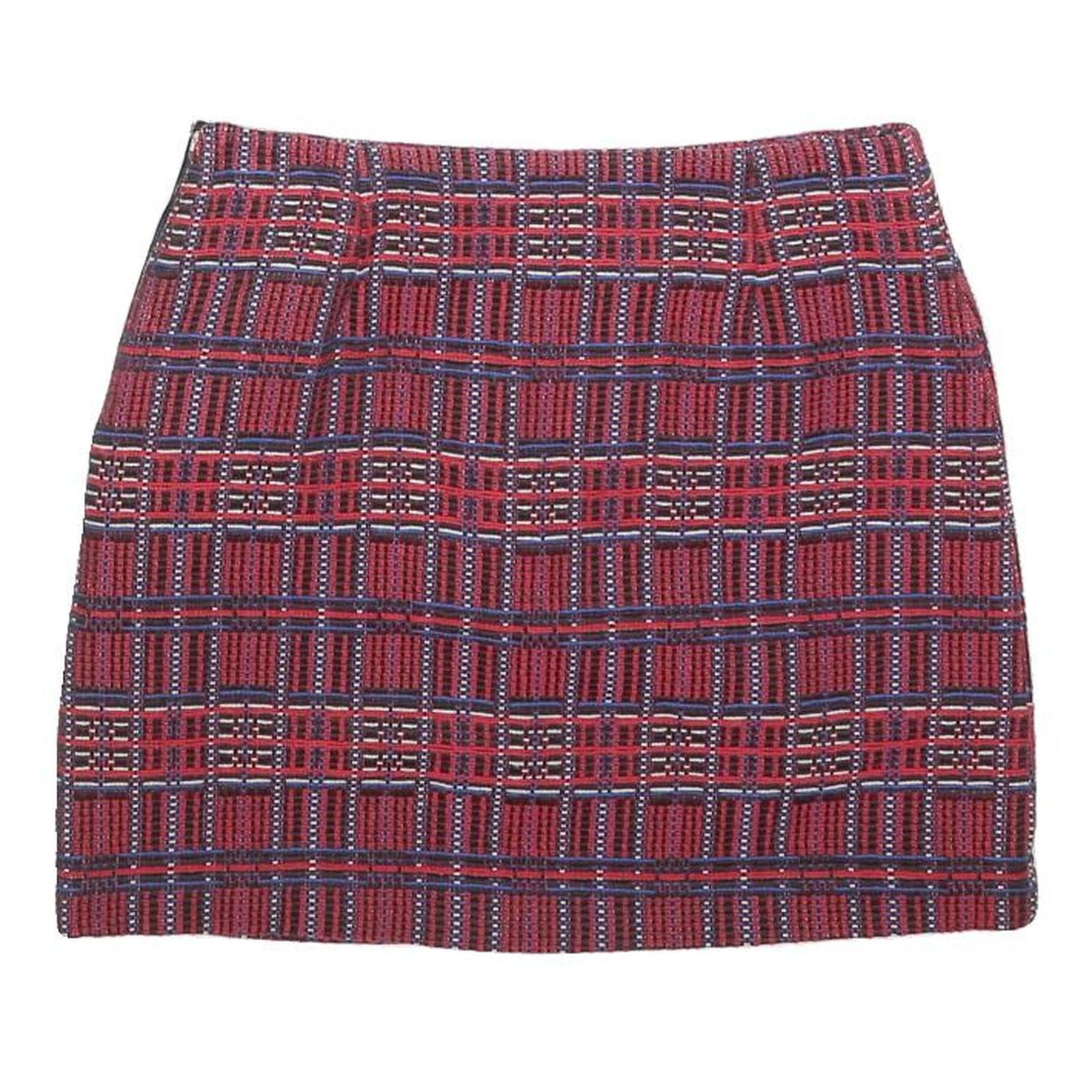 CLAUDIE PIERLOT Womens Red Mini Cotton Blend Skirt S Plaid Pattern Zip Closure