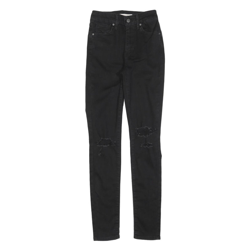 LEVI'S 721 Womens Jeans Black Slim Skinny Denim W24 L30 Distressed Ripped