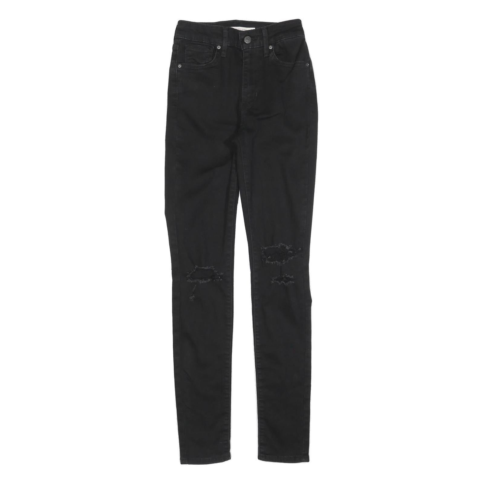 LEVI'S 721 Womens Jeans Black Slim Skinny Denim W24 L30 Distressed Ripped