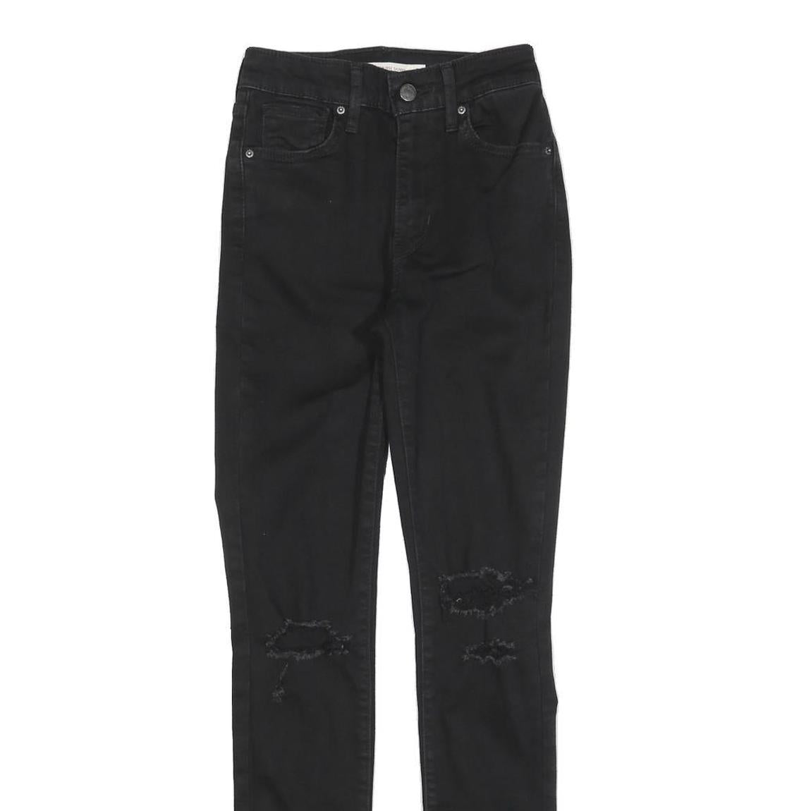 LEVI'S 721 Womens Jeans Black Slim Skinny Denim W24 L30 Distressed Ripped