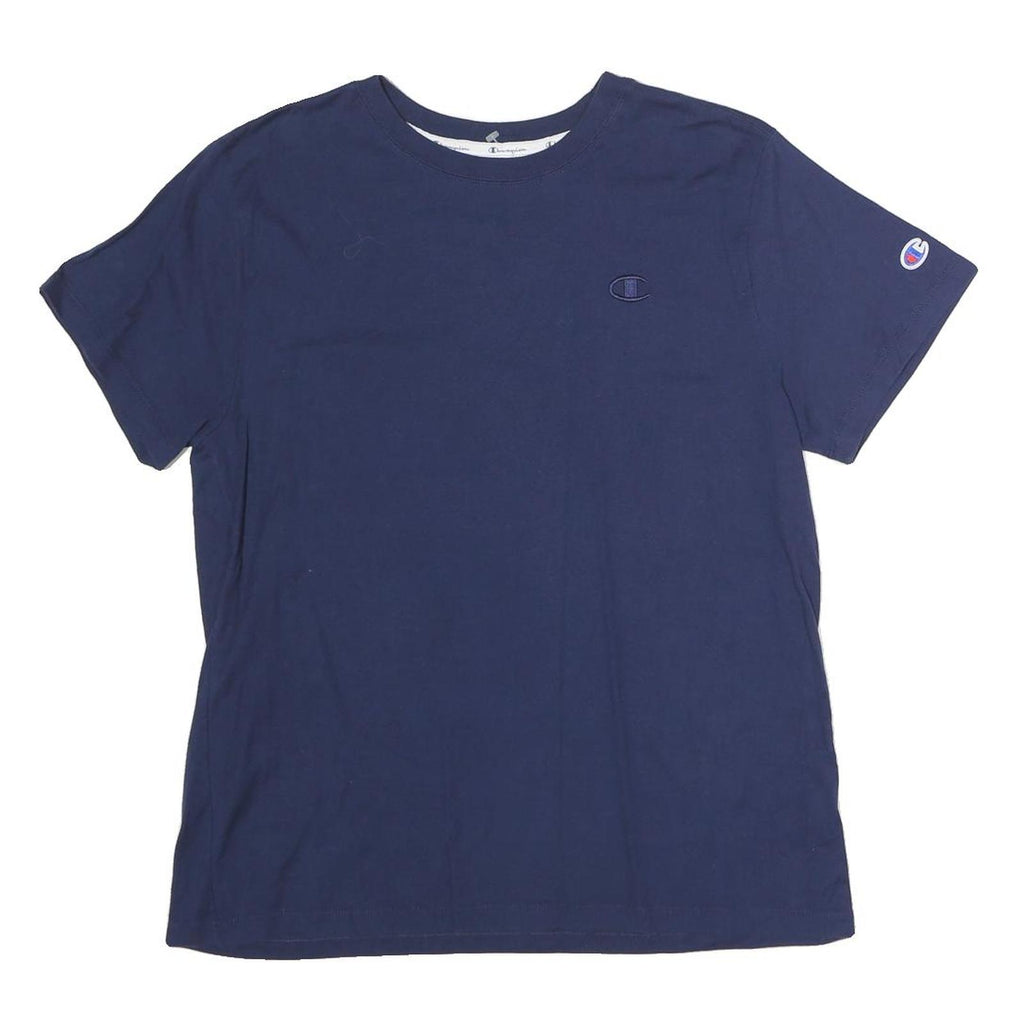 CHAMPION Mens Navy Blue Cotton T-Shirt L Short Sleeve Crew Neck Classic Logo