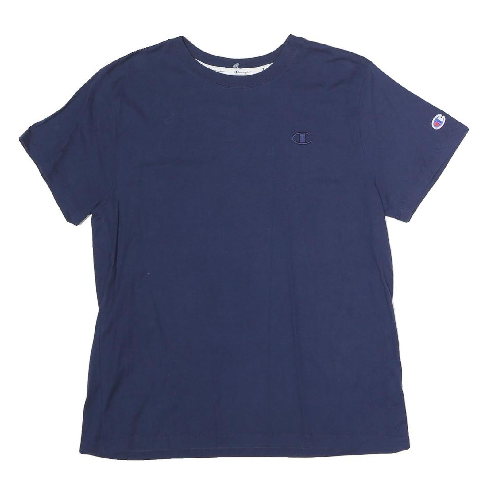 CHAMPION Mens Navy Blue Cotton T-Shirt L Short Sleeve Crew Neck Classic Logo