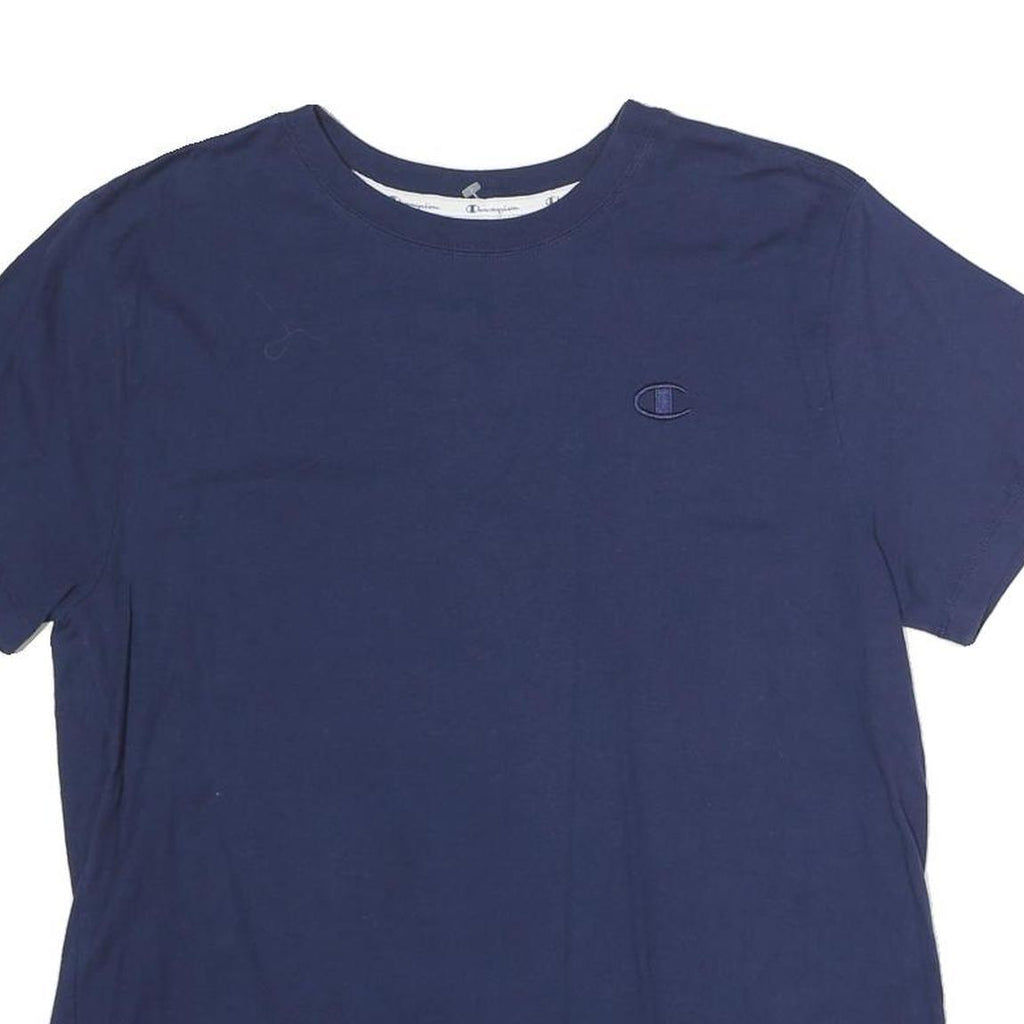 CHAMPION Mens Navy Blue Cotton T-Shirt L Short Sleeve Crew Neck Classic Logo