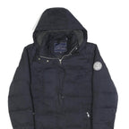 JACK WILLS Womens Navy Blue Puffer Jacket UK 12 Cotton Blend Hooded Zip