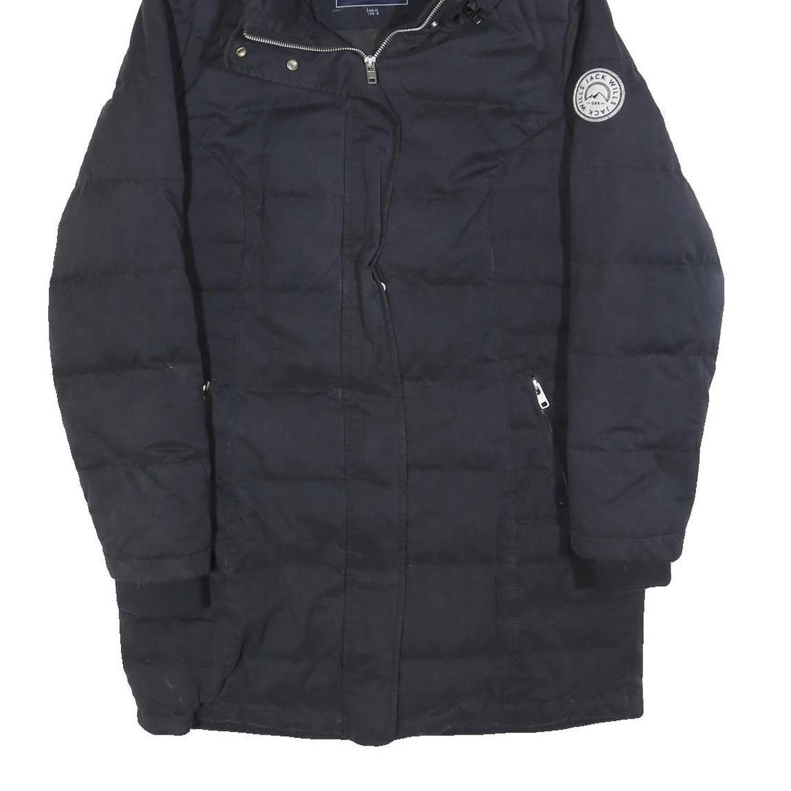 JACK WILLS Womens Navy Blue Puffer Jacket UK 12 Cotton Blend Hooded Zip