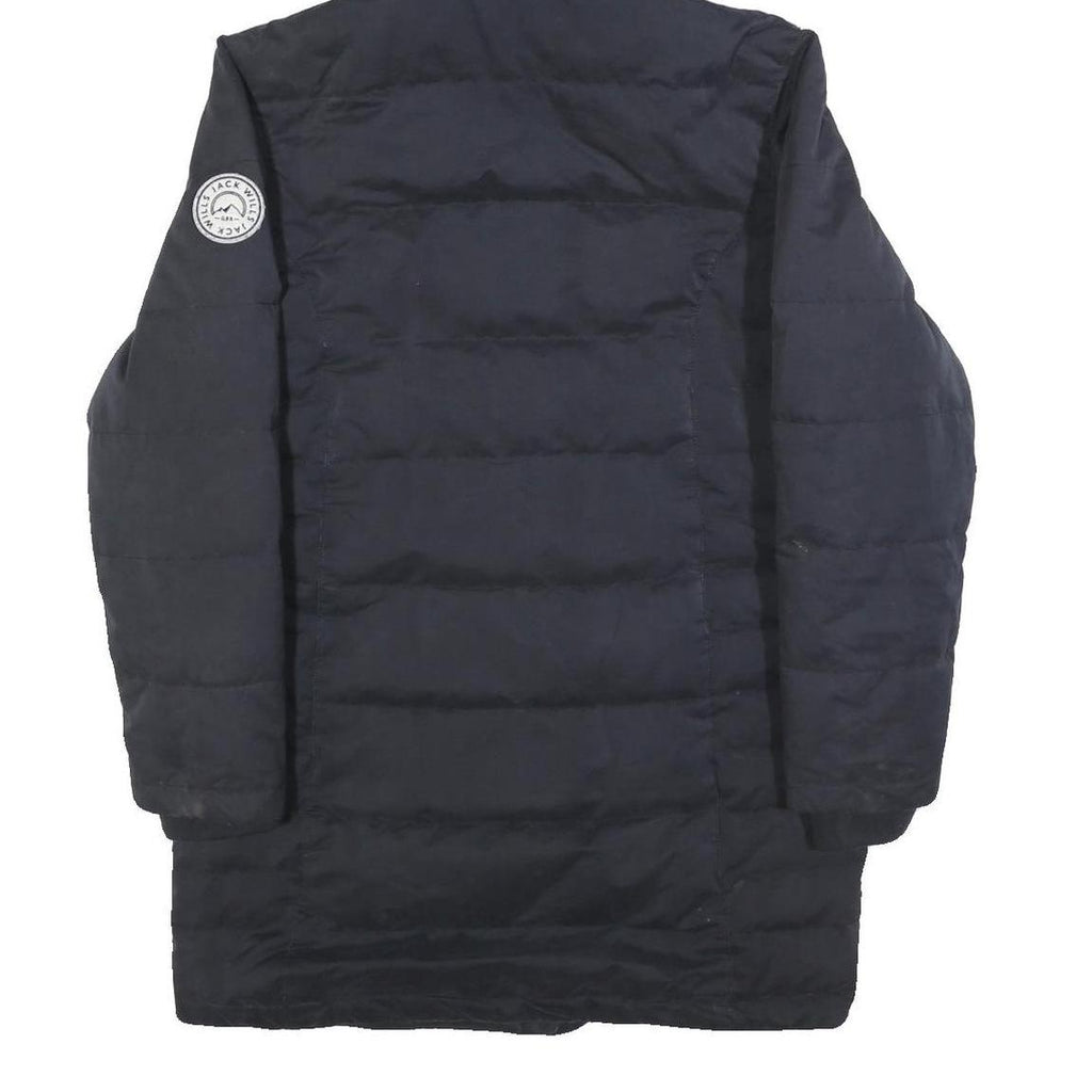JACK WILLS Womens Navy Blue Puffer Jacket UK 12 Cotton Blend Hooded Zip