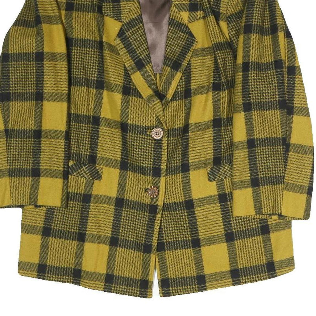 Womens Yellow & Black Check Jacket L Polyester Blend Button Closure Tailored