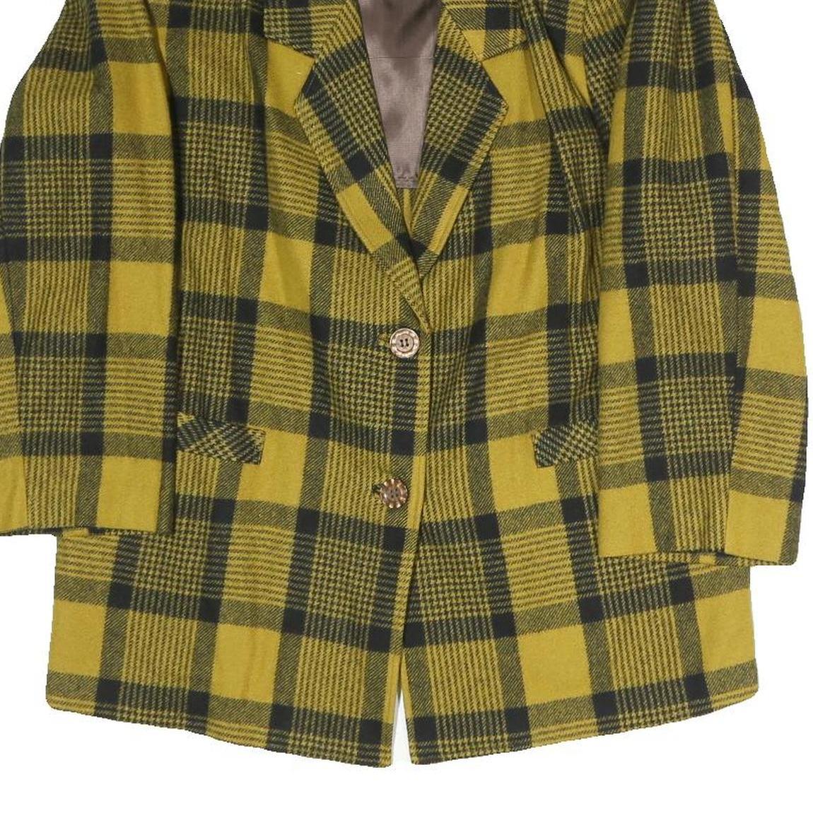 Womens Yellow & Black Check Jacket L Polyester Blend Button Closure Tailored