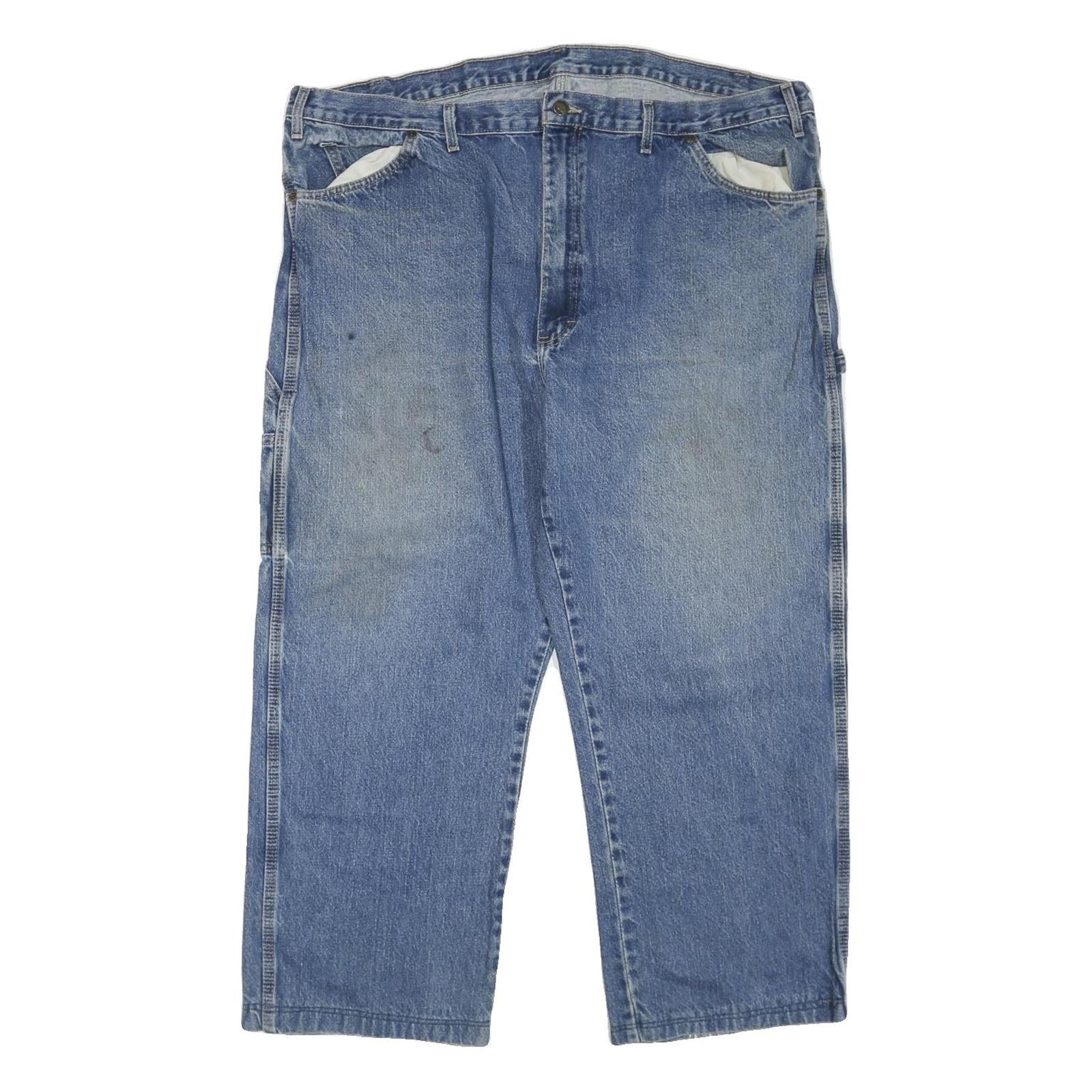 DICKIES Mens Regular Fit Blue Denim Jeans W46 L28 Workwear Cotton Blend Zip