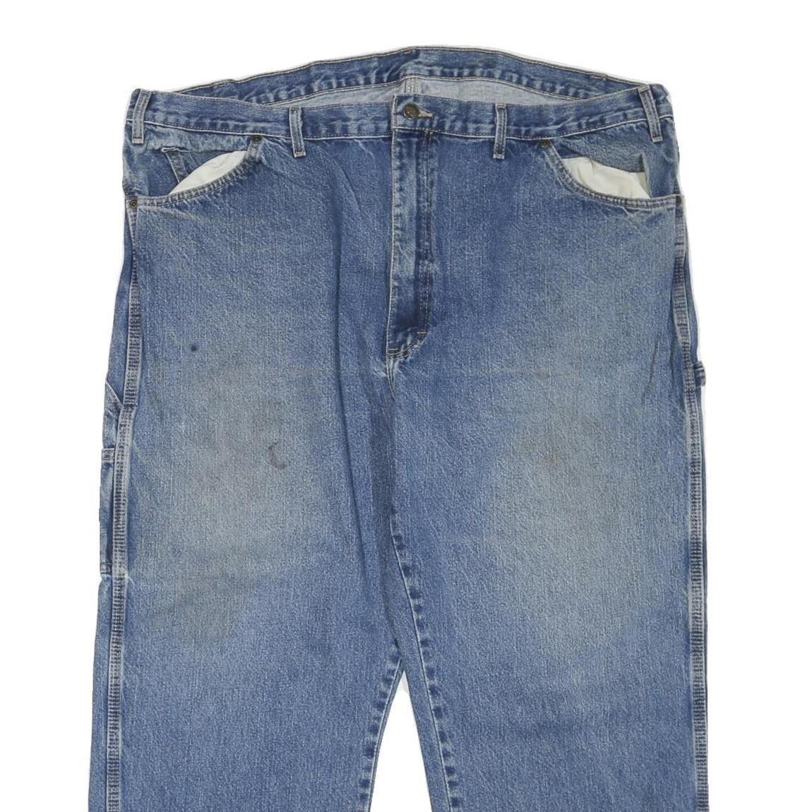 DICKIES Mens Regular Fit Blue Denim Jeans W46 L28 Workwear Cotton Blend Zip