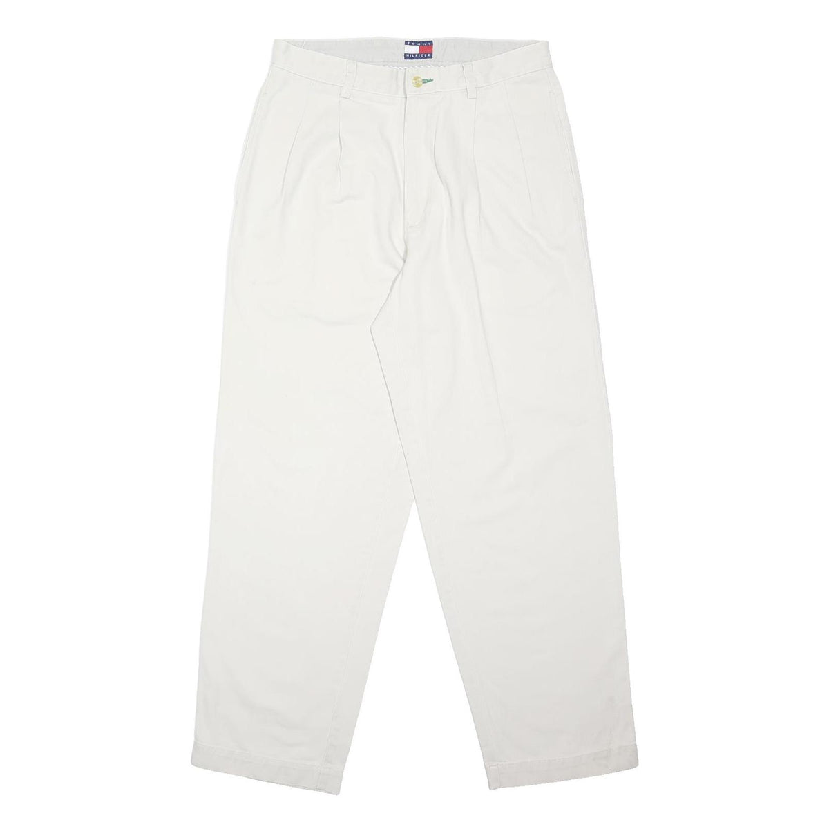 TOMMY HILFIGER Mens Cotton Blend White Loose Straight Trousers W30 L29 Casual