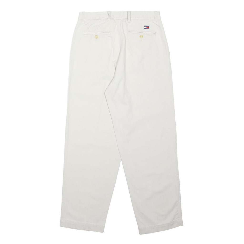 TOMMY HILFIGER Mens Cotton Blend White Loose Straight Trousers W30 L29 Casual