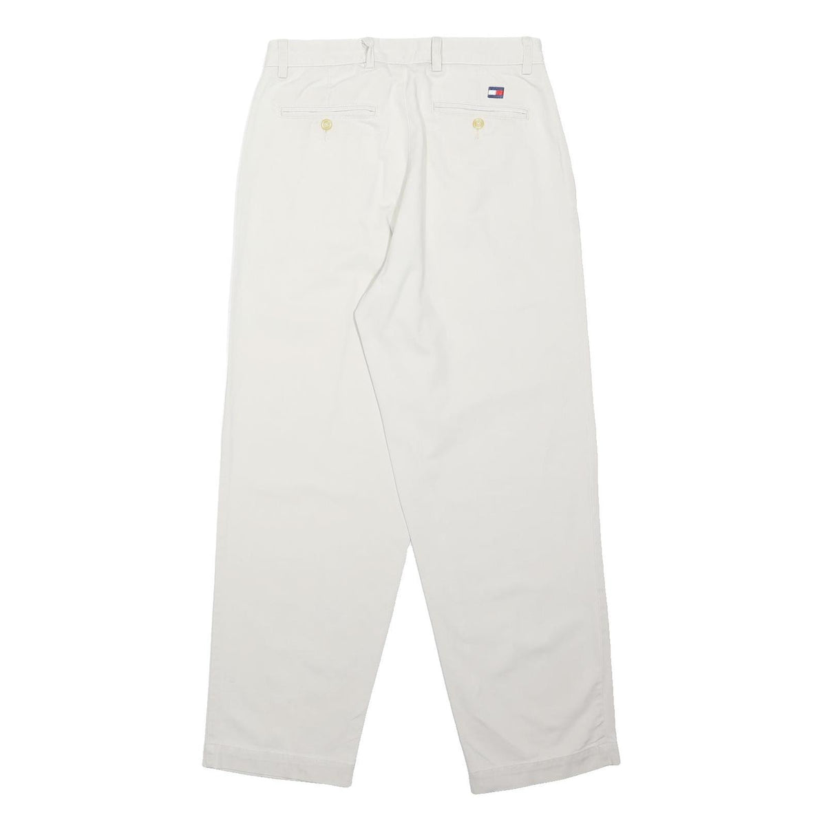 TOMMY HILFIGER Mens Cotton Blend White Loose Straight Trousers W30 L29 Casual