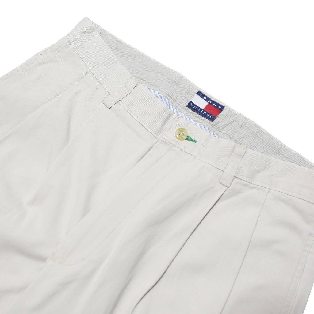 TOMMY HILFIGER Mens Cotton Blend White Loose Straight Trousers W30 L29 Casual