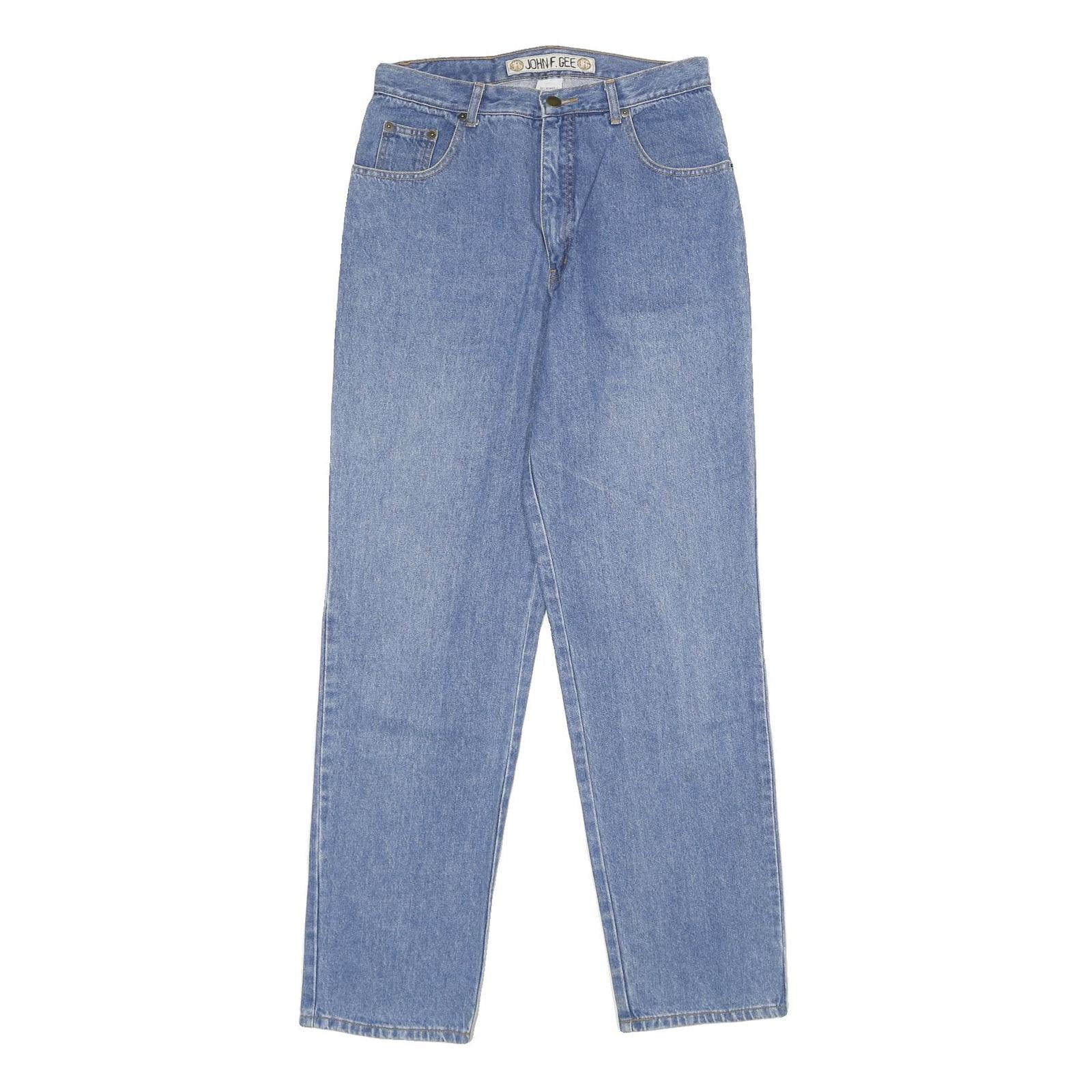 JOHN F GEE Womens Classic Blue Denim Jeans W28 L34 Zip Pocket Straight Fit