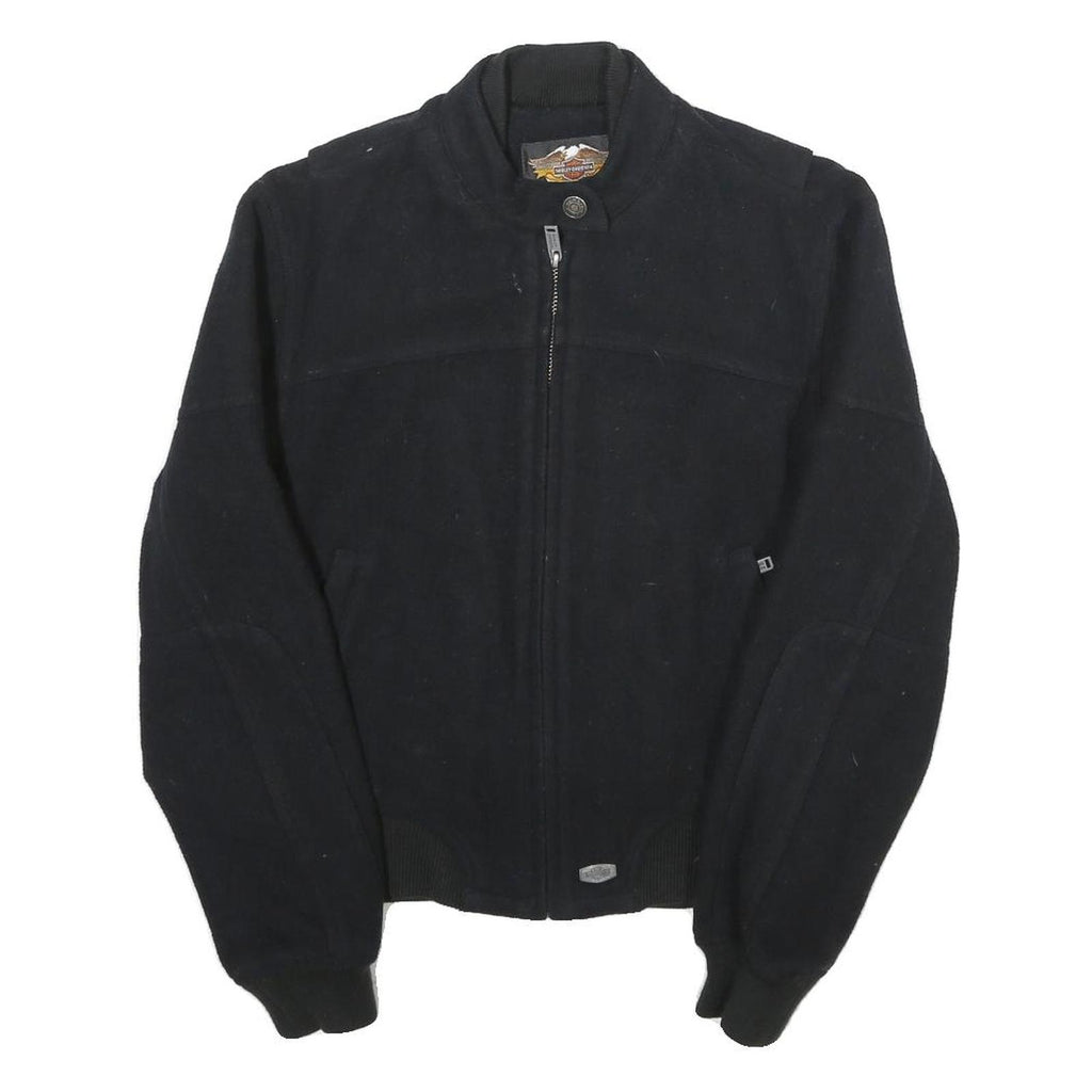 HARLEY DAVIDSON Mens Black Wool Blend Jacket XS Zip Bomber Classic Fit Logo