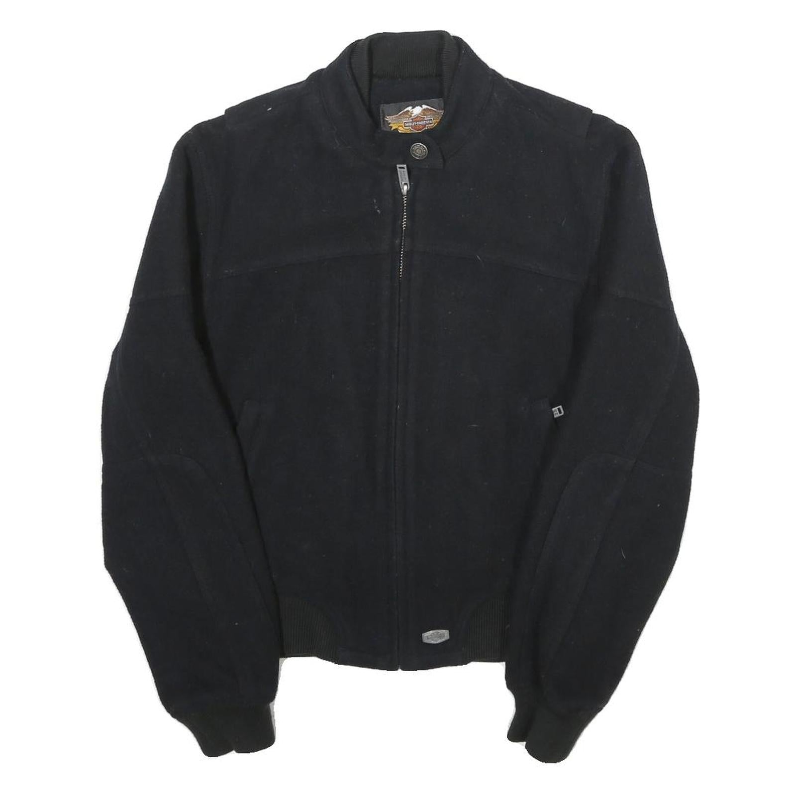 HARLEY DAVIDSON Mens Black Wool Blend Jacket XS Zip Bomber Classic Fit Logo