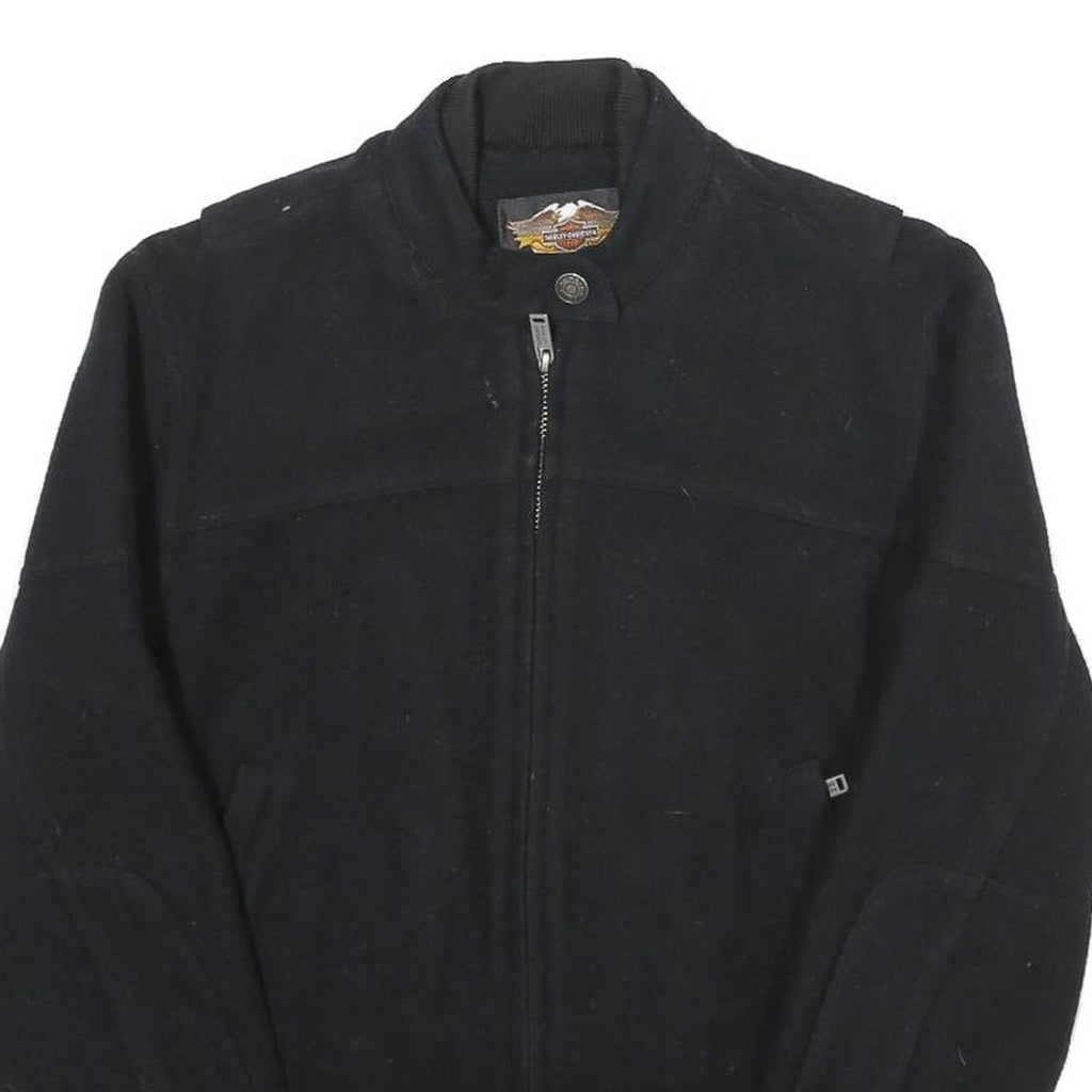 HARLEY DAVIDSON Mens Black Wool Blend Jacket XS Zip Bomber Classic Fit Logo